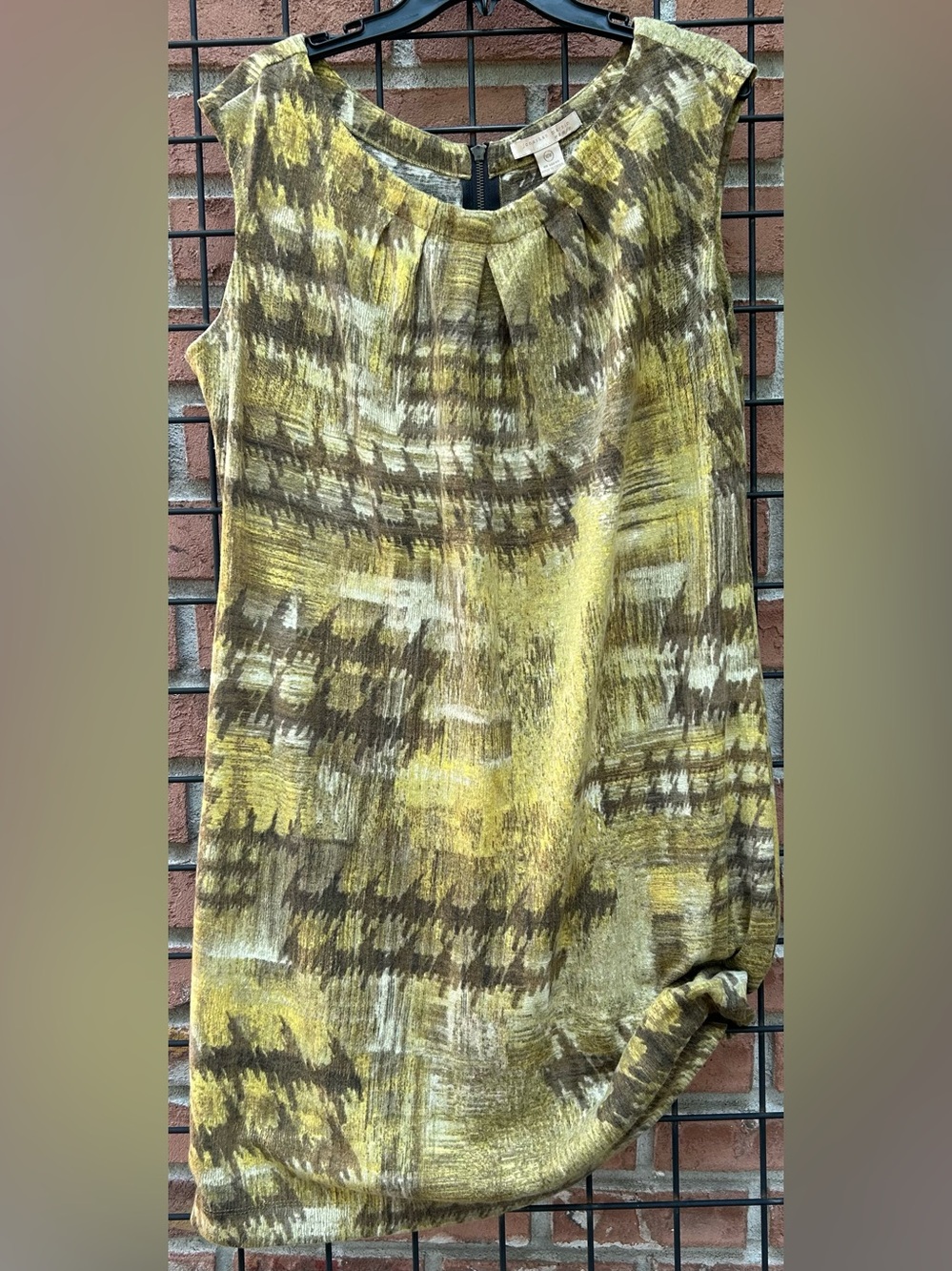 jonathan martin Yellow and Brown Abstract Print Sleeveless Dress